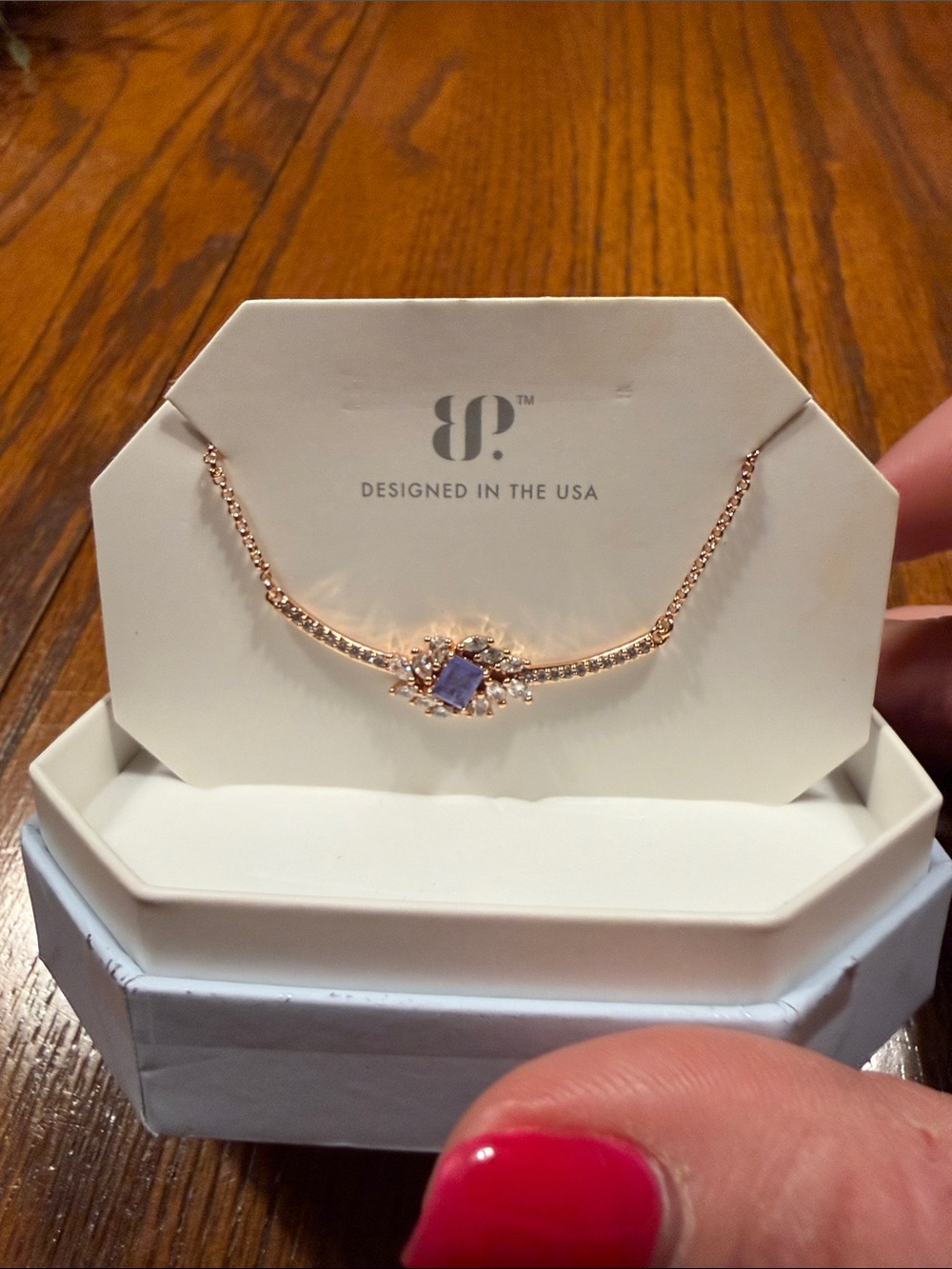 Rose Gold Necklace with Lavender Center Stone